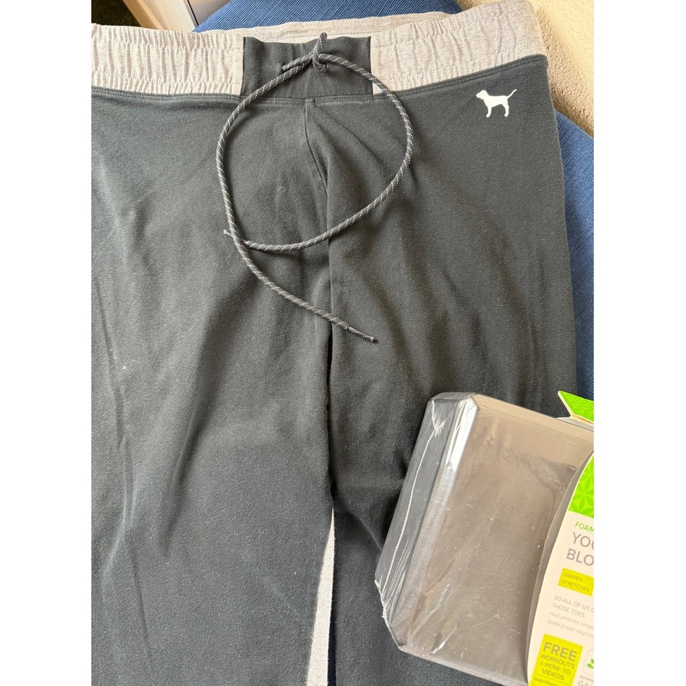 PINK Joggers M Black Gray Mesh Yoga Pants & Gaiam Yoga Block Bundle Athleisure - Picture 2 of 7